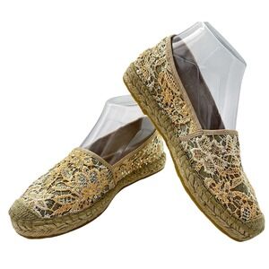 Fabiolas Espadrille Slip On Sequin Lace‎ Shoes SZ 7.5 US/38 EU Beige Gold Orange